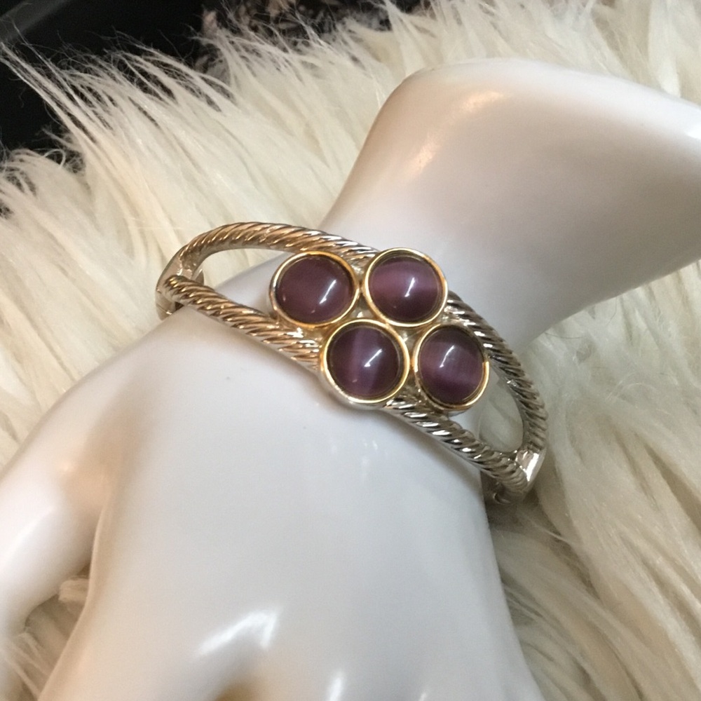 Vintage Silver and Purple Glass Clamper Bracelet